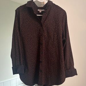 Chico's Women's Dark Brown Leopard-Print Button-Down Shirt
